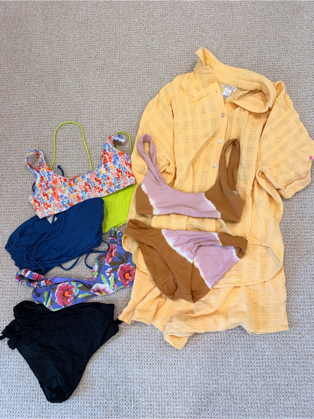 l*space Yellow Button-Front Coverup with Mixed-Color Swimwear Lot